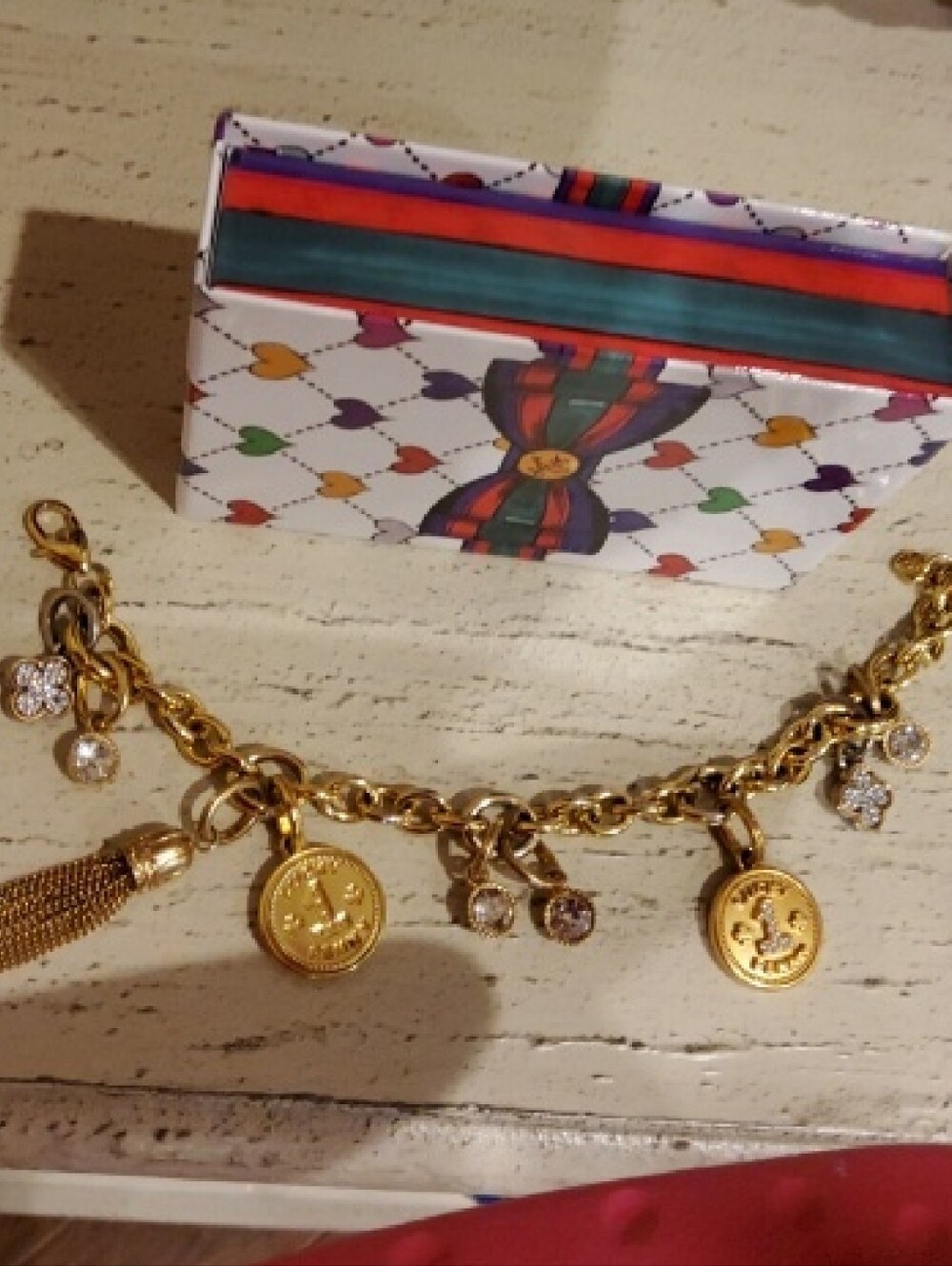 Brighton Gold Charm Bracelet with Coin and Crystal Charms